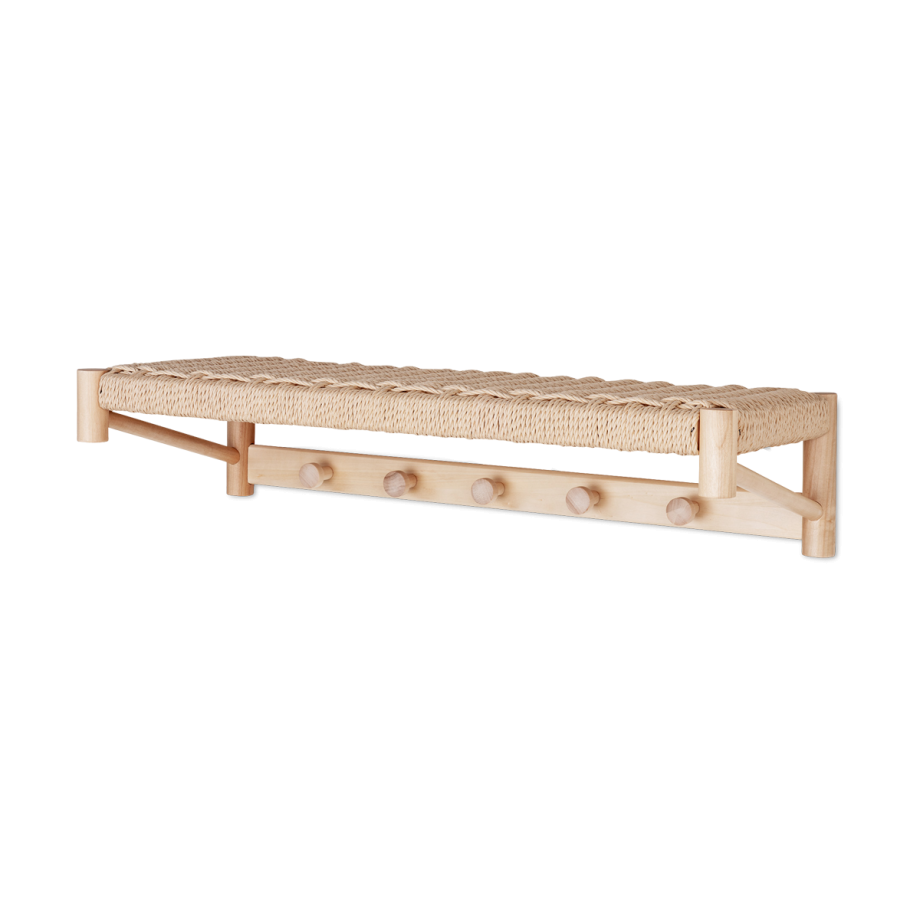 Loek houten kapstok met geweven plank - 78 x 31 cm afbeelding 1