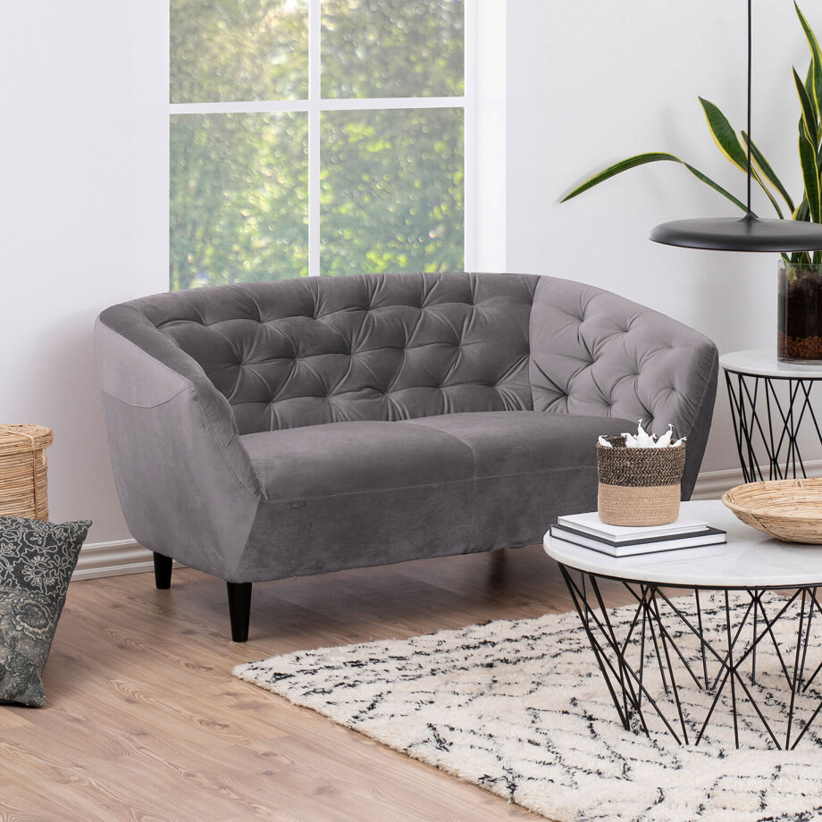 Bank 'Loes' 2-zits, Velvet, kleur donkergrijs Bank 'Loes' 2-zits, Velvet, kleur donkergrijs afbeelding 1