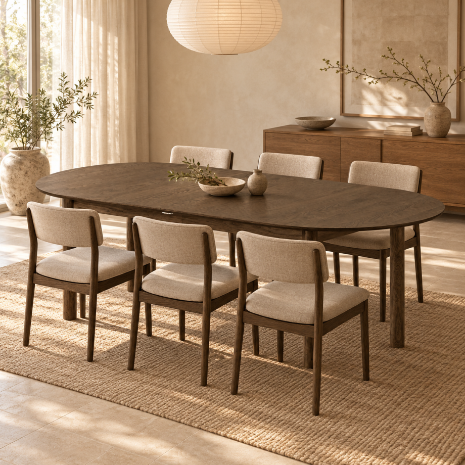 Loet uitschuifbare houten eettafel gerookt eiken - 200 tot 300cm x 100cm afbeelding 1