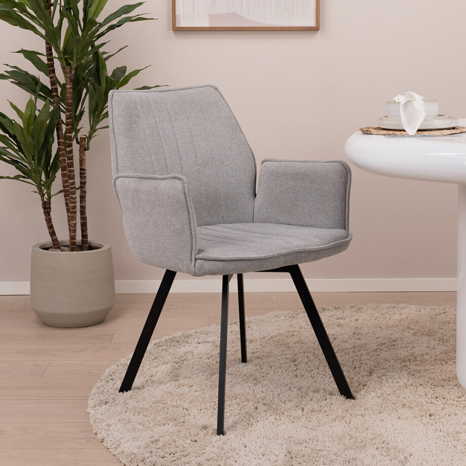 LivingFurn Eetkamerstoel 'Louise', Draaibaar kleur Grijs LivingFurn Eetkamerstoel 'Louise', Draaibaar kleur Grijs afbeelding 1
