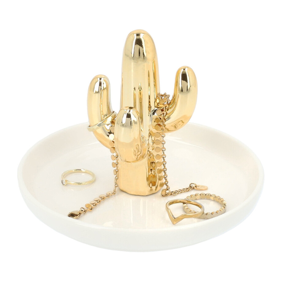 LYVION sieradenhouder / Sieradenschaaltje - Cactus - Goud en wit LYVION sieradenhouder / Sieradenschaaltje - Cactus - Goud en wit afbeelding 1