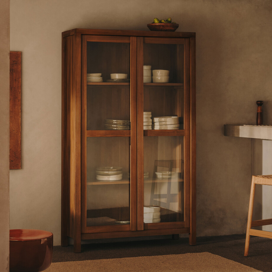 Kave Home Vitrinekast 'Sashi' Teakhout, 185 x 110cm afbeelding 