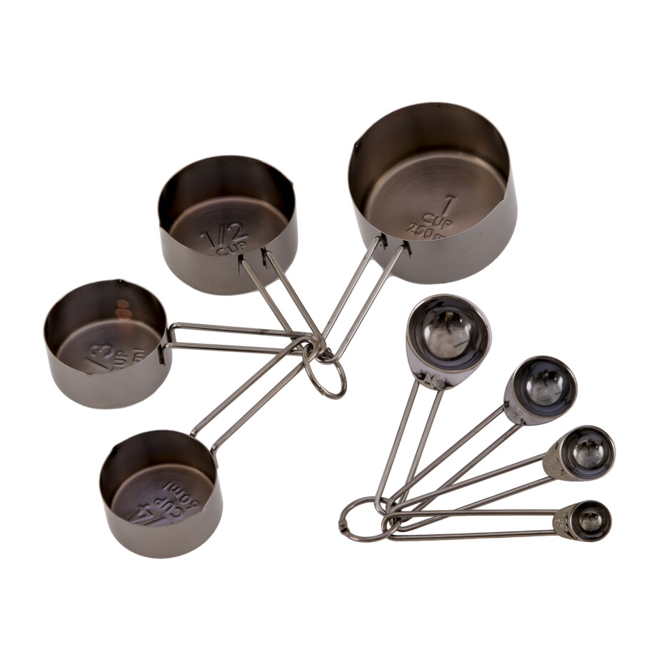 Krumble Maatcups en lepels - Set van 8 - RVS - Zwart afbeelding 1