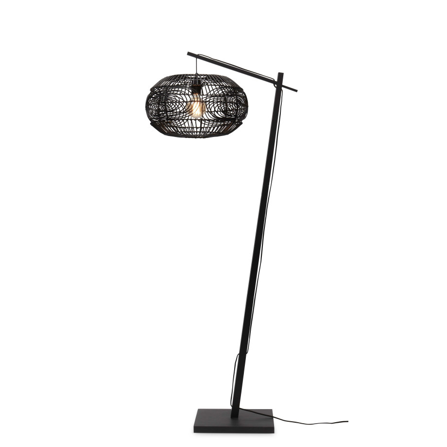 GOOD&MOJO Vloerlamp 'Madeira' Bamboe en rotan, 176cm, kleur Zwart afbeelding 1