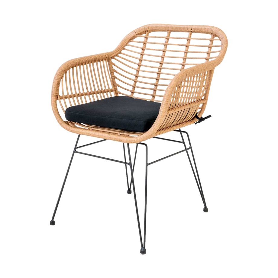 Madelein rotan tuinstoel naturel - met armleuning en zitkussen Madelein rotan tuinstoel naturel - met armleuning en zitkussen afbeelding 1