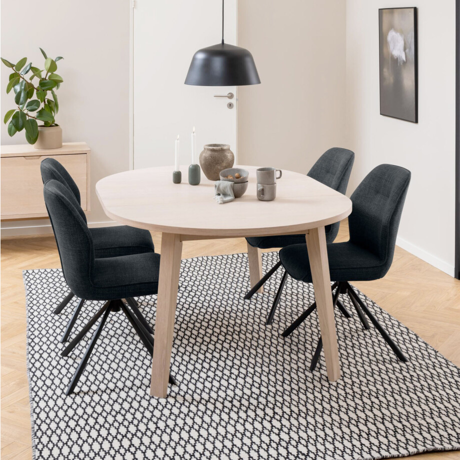 Bendt Uitschuifbare Ronde Eettafel 'Mads' Eiken whitewash, 120-220 x 120cm afbeelding 1