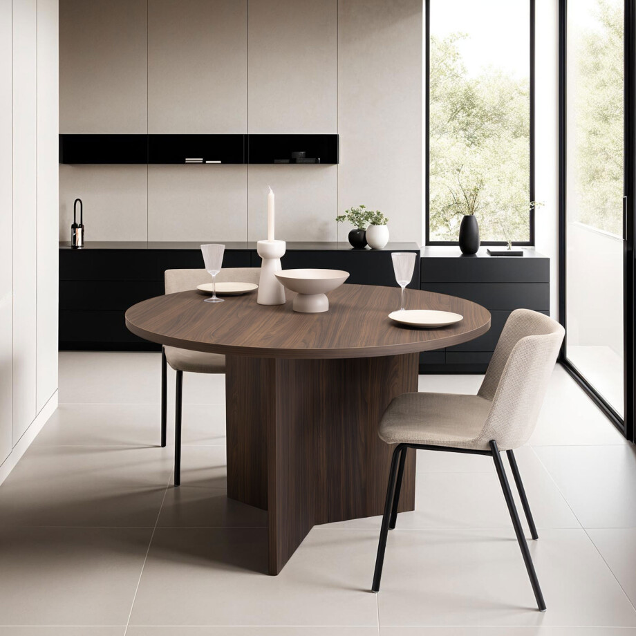 Stalux Ronde Eettafel 'Mae' 120cm, kleur bruin notenhout afbeelding 1