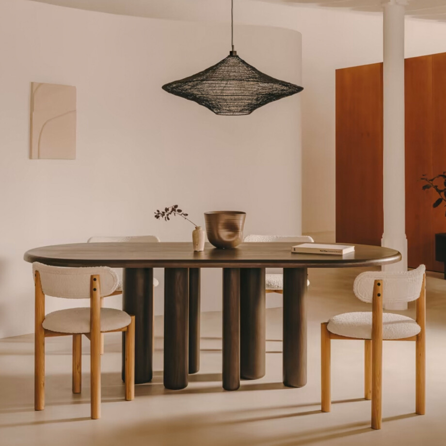 Kave Home Ovale Eettafel 'Mailen' Essenhout, 220 x 105cm, kleur Donkerbruin afbeelding 1