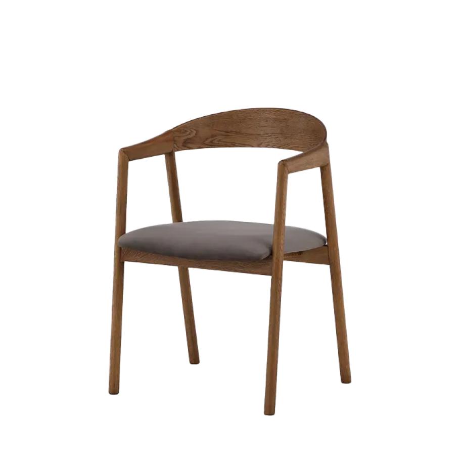 Maja eikenhouten eetkamerstoel bruin - met grijs zitkussen afbeelding 1
