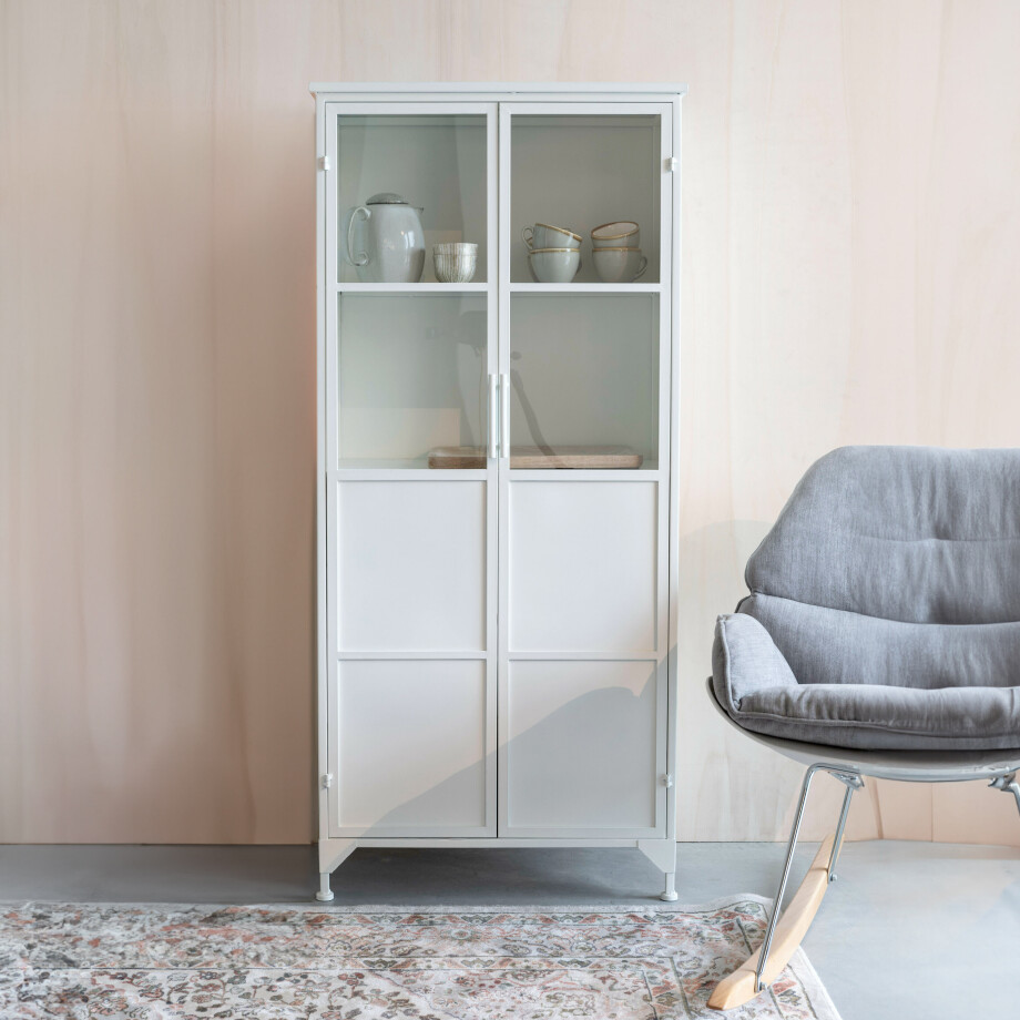 ZILT Vitrinekast 'Majah' metaal 150 x 68cm, kleur Wit ZILT Vitrinekast 'Majah' metaal 150 x 68cm, kleur Wit afbeelding