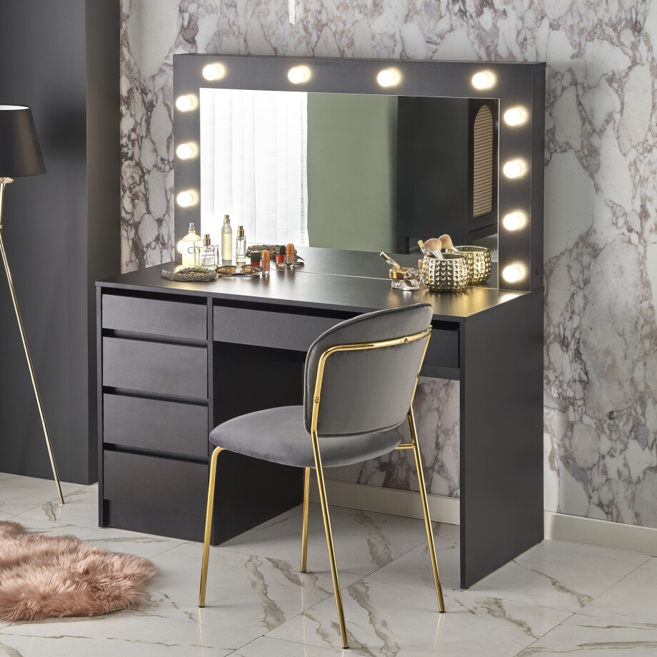 Kaptafel / Make-uptafel Charme zwart 120 cm breed met spiegel en led Kaptafel / Make-uptafel Charme zwart 120 cm breed met spiegel en led afbeelding 1