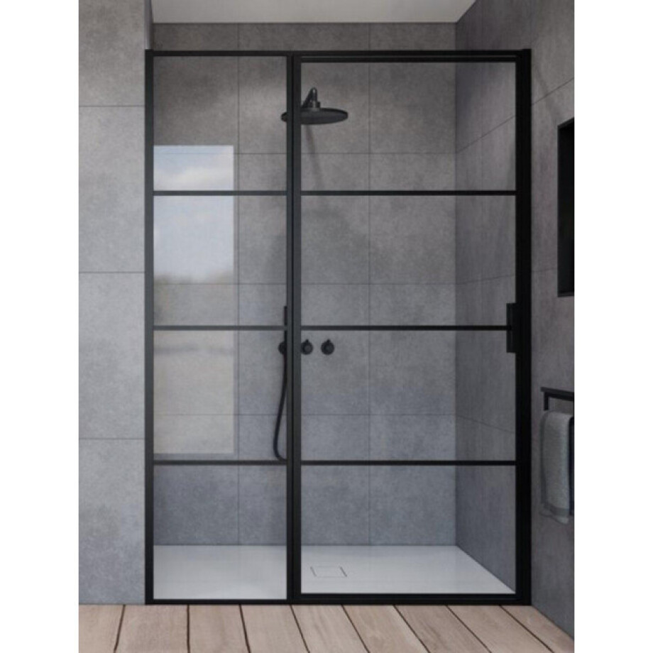 Marenza Bellini Douchedeur - 90x200cm - vast paneel - frame lines buitenzijde - anti kalk - mat zwart SAG6221-90B afbeelding 1