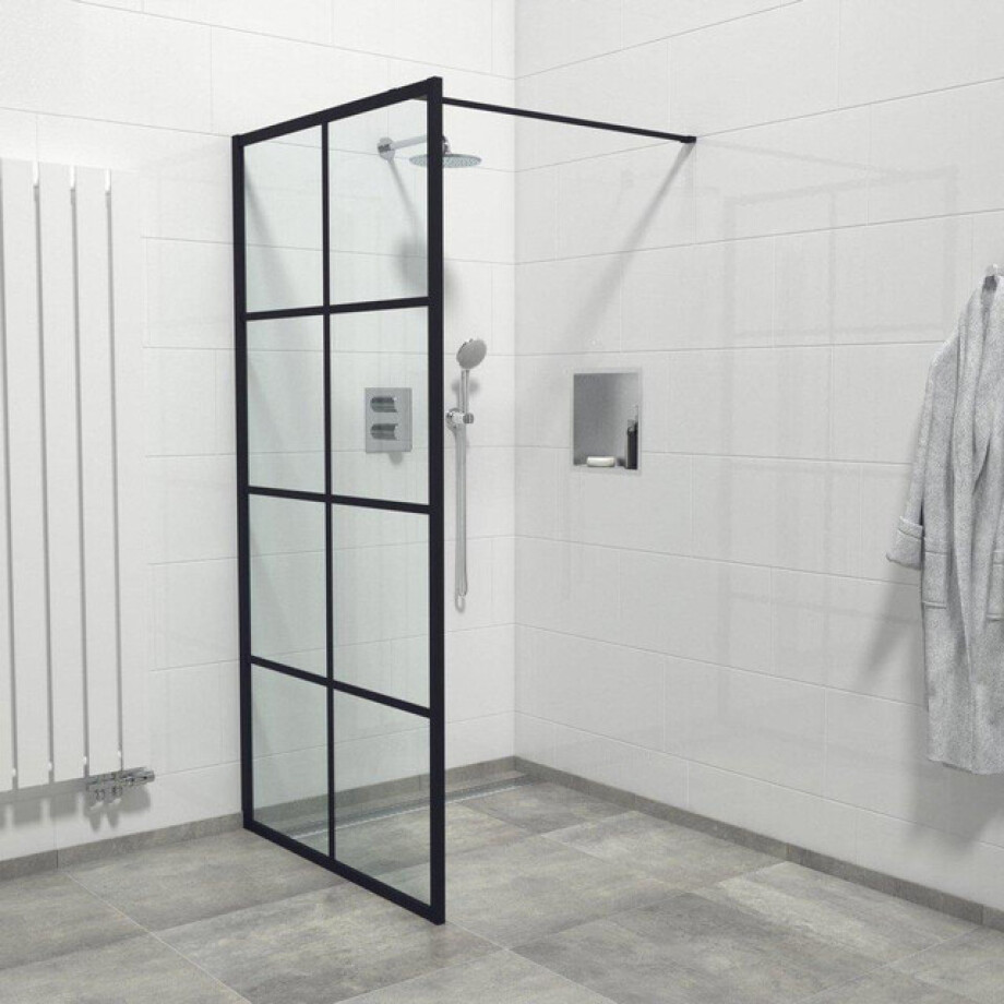 Marenza Bellini Inloopdouche - 120x200cm - helder glas - windows frame buitenzijde - anti kalk - mat zwart Windows-120 afbeelding 1