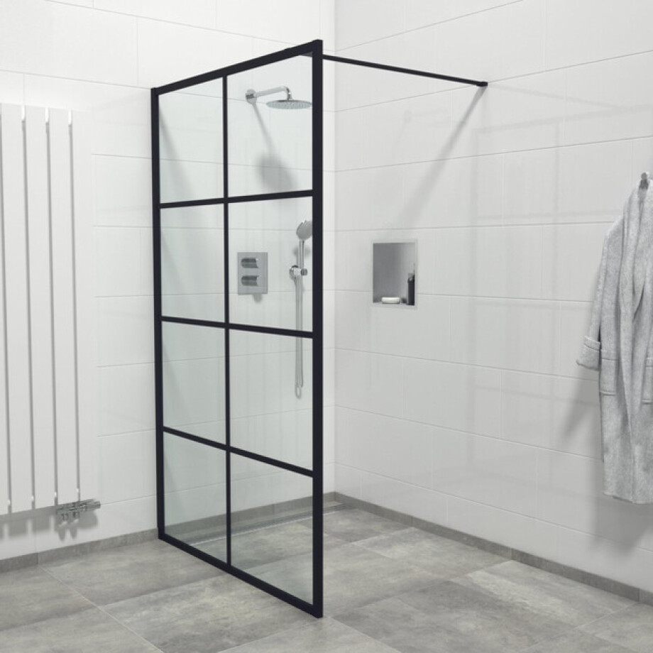 Marenza Bellini Inloopdouche - 140x200cm - helder glas - windows frame buitenzijde - anti kalk - mat zwart Windows-140 afbeelding 1