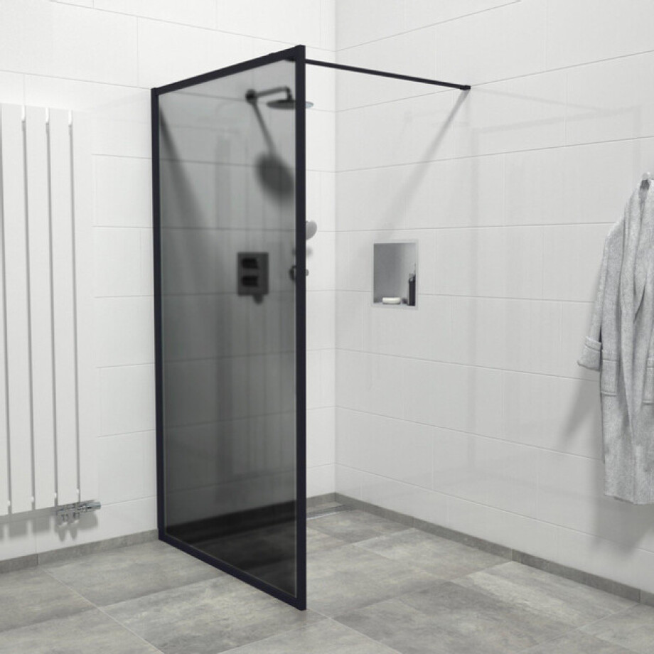 Marenza Bellini Inloopdouche - 90x200cm - veiligheidsglas - rookglas - frame rondom - anti kalk - mat zwart Mirrors-90B/NFF/S afbeelding 1