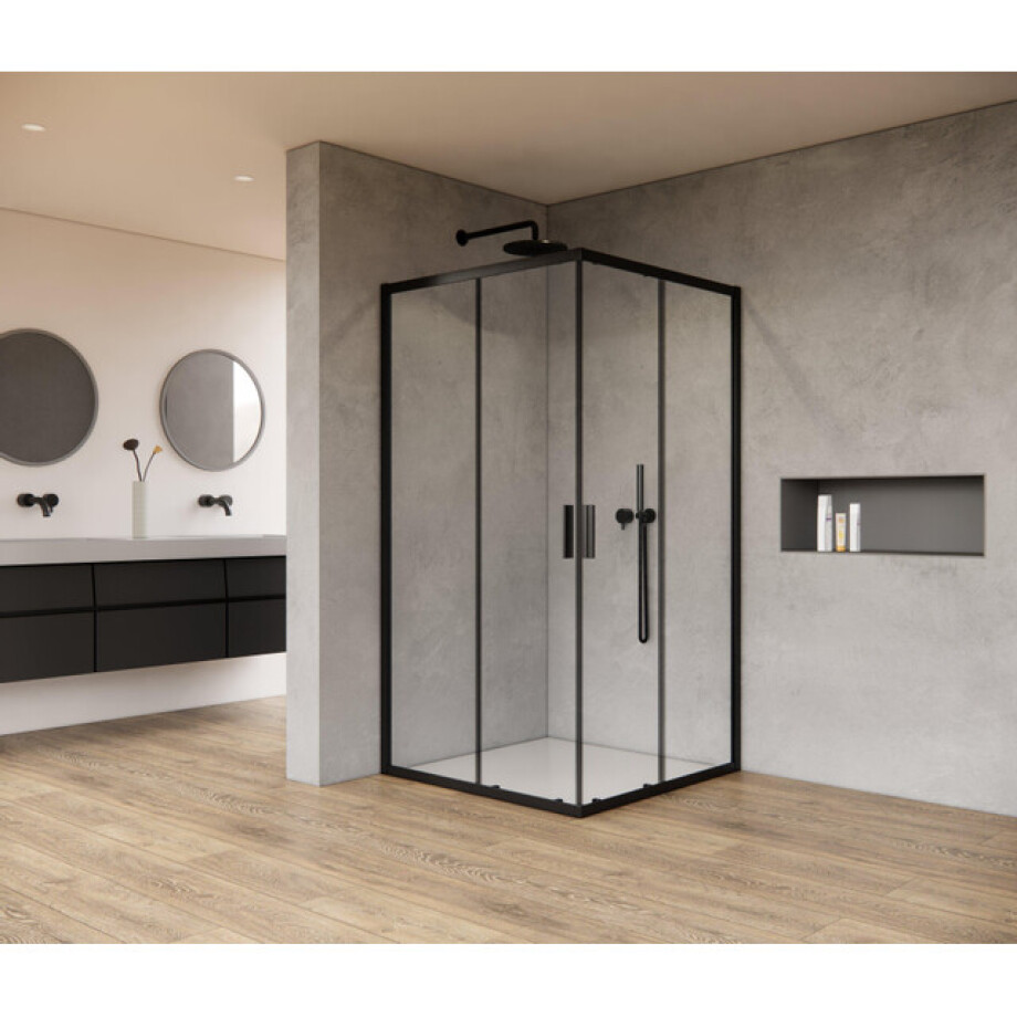 Marenza Casus Douchecabine - 100x100x200cm - hoekinstap - helder glas - profiel - mat zwart SAO1142_100_MB afbeelding 1