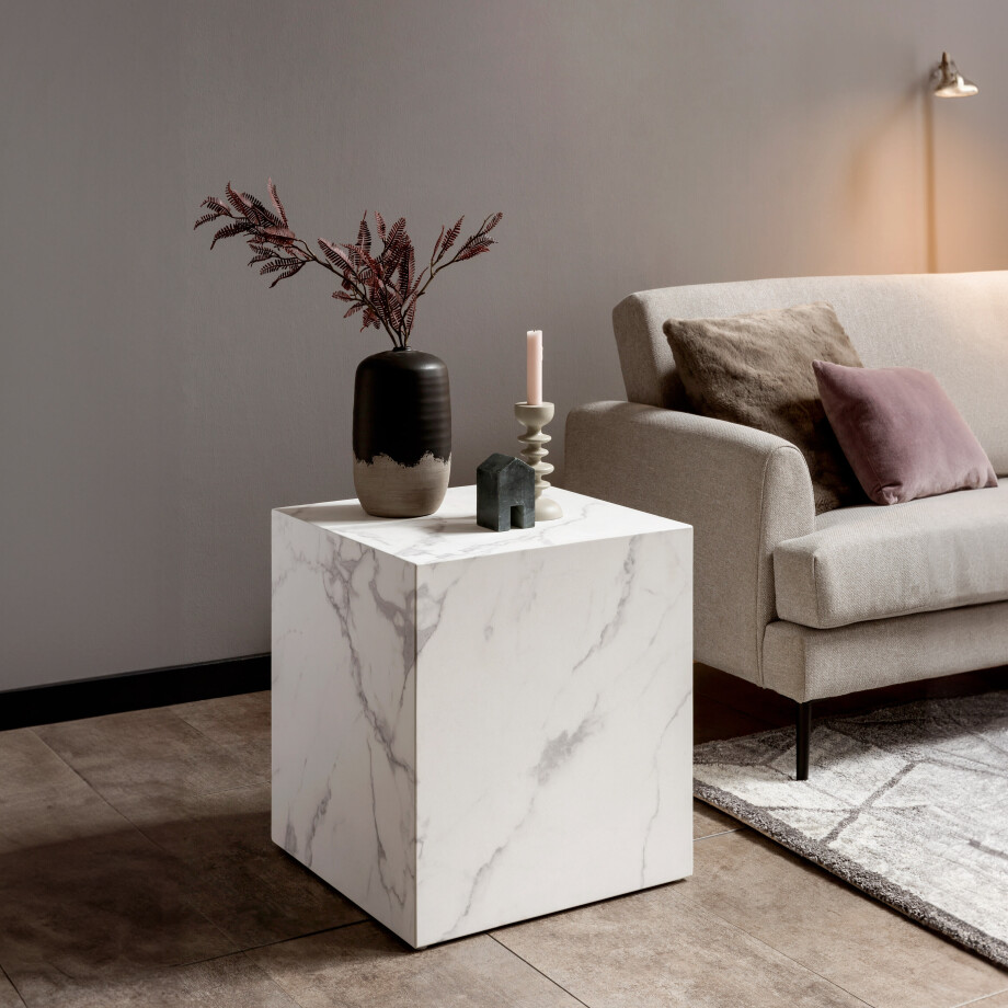 Artistiq Bijzettafel 'Marlenne' Marmerlook, 45 x 45cm, kleur Wit afbeelding 1