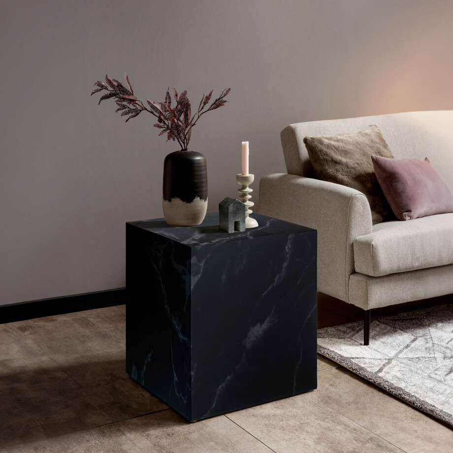 Artistiq Bijzettafel 'Marlenne' Marmerlook, 45 x 45cm, kleur Zwart afbeelding 1