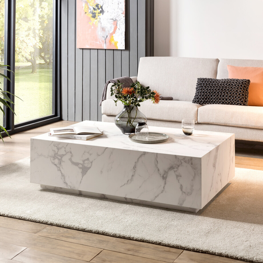 Artistiq Salontafel 'Marlenne' Marmerlook, 120 x 75cm, kleur Wit afbeelding 1