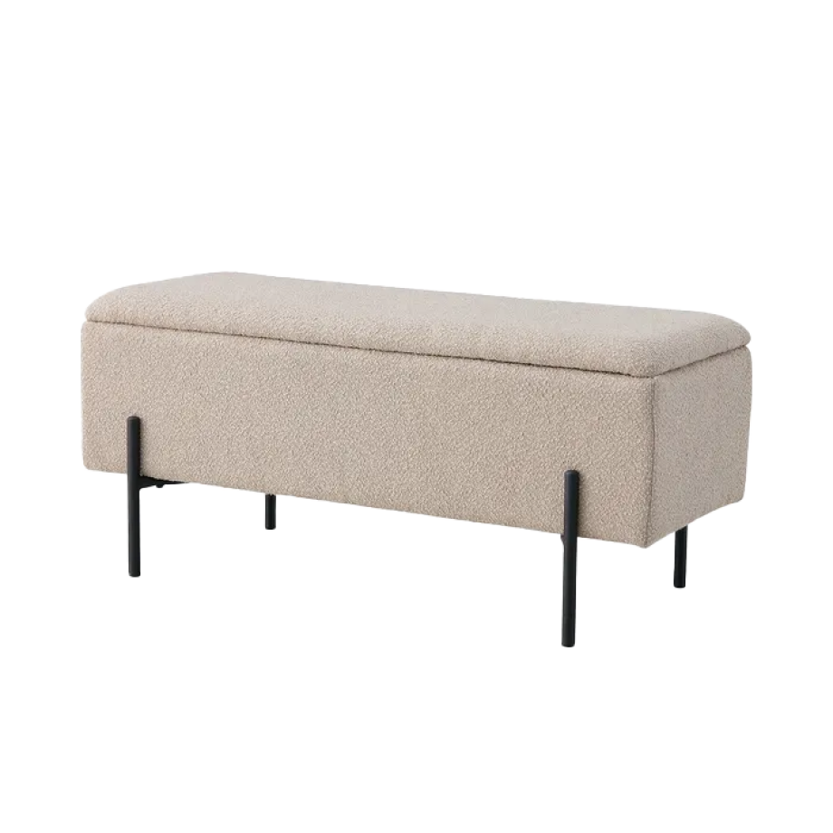 Marlou bouclé bankje met opbergruimte beige - 95 x 46 cm Marlou bouclé bankje met opbergruimte beige - 95 x 46 cm afbeelding 1