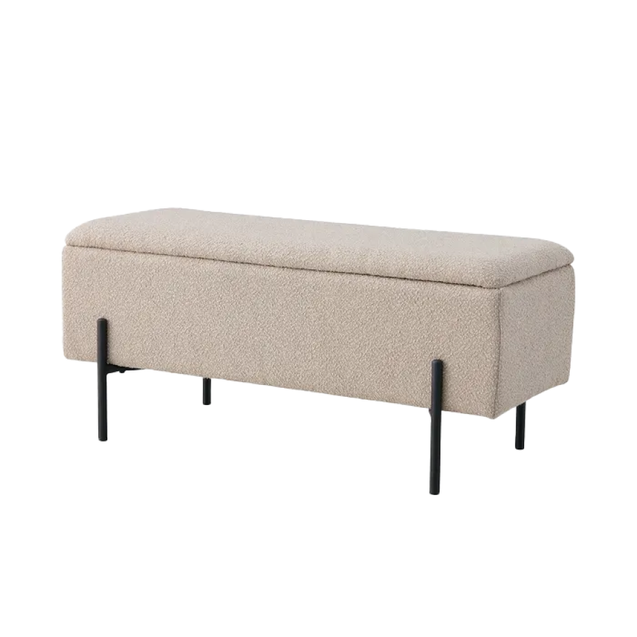 Marlou bouclé bankje met opbergruimte beige - 95 x 46 cm afbeelding 1