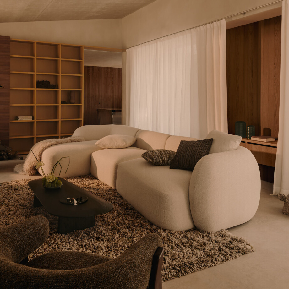 Kave Home 4-zits Loungebank 'Martina' Links, Structuurstof, kleur Ecru afbeelding 