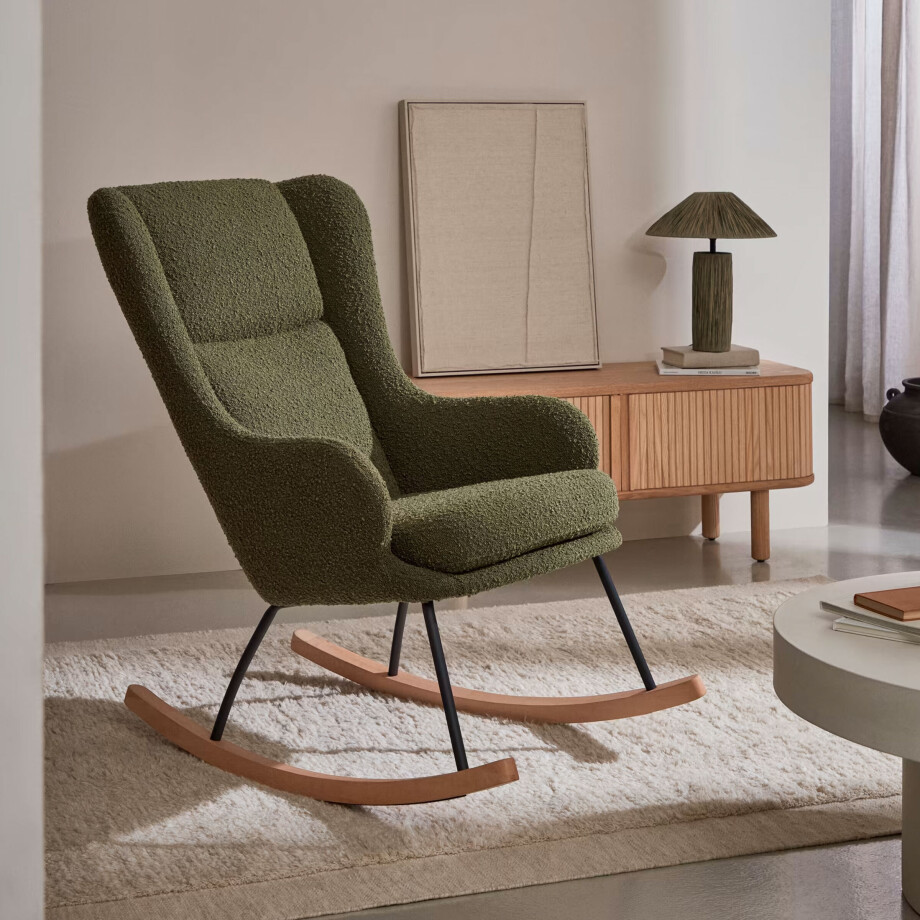 Kave Home Schommelstoel 'Maustin' Bouclé, kleur Groen Kave Home Schommelstoel 'Maustin' Bouclé, kleur Groen afbeelding 1