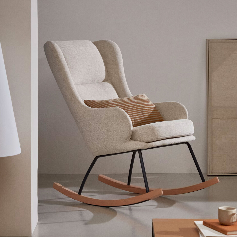 Kave Home Schommelstoel 'Maustin' Chenille, kleur Beige Kave Home Schommelstoel 'Maustin' Chenille, kleur Beige afbeelding 1