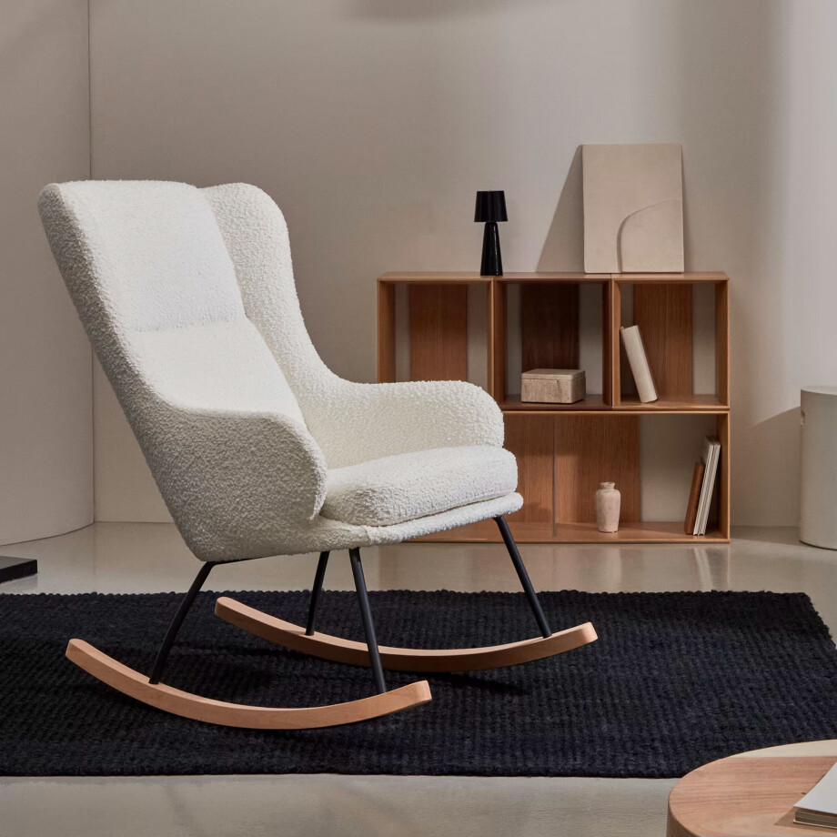 Kave Home Schommelstoel 'Maustin' Bouclé, kleur Wit Kave Home Schommelstoel 'Maustin' Bouclé, kleur Wit afbeelding 1