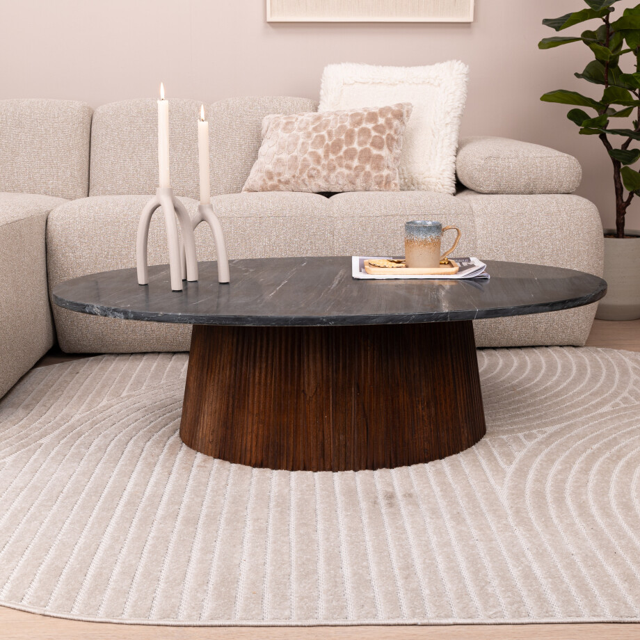 Eleonora Ovale Salontafel 'Maxim' Mangohout en marmer, 120 x 70cm afbeelding 
