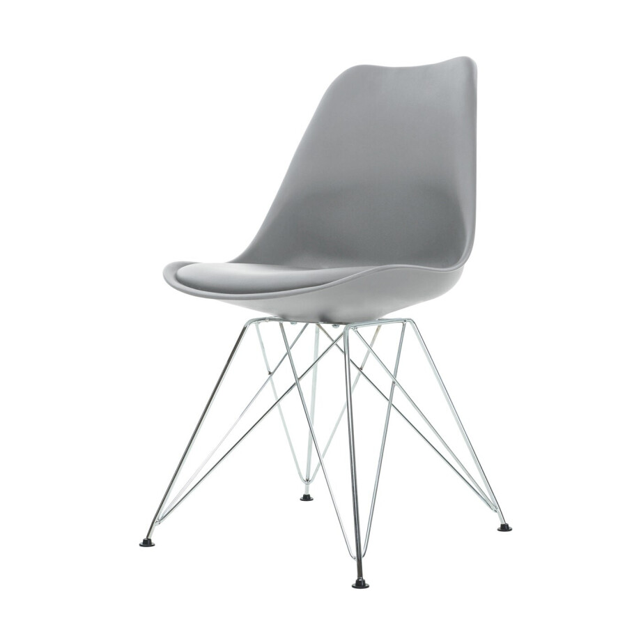 Metal eetkamerstoel lichtgrijs - chroom onderstel afbeelding 1