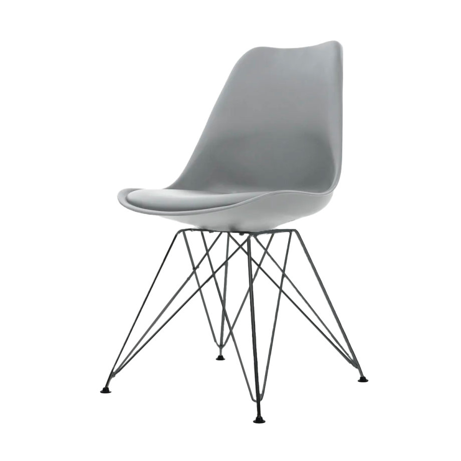 Metal eetkamerstoel lichtgrijs - zwart onderstel Metal eetkamerstoel lichtgrijs - zwart onderstel afbeelding 1