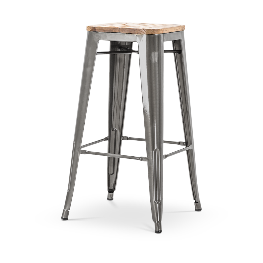 Metalen barkruk industrieel metaal - met houten zitting - 77 cm Metalen barkruk industrieel metaal - met houten zitting - 77 cm afbeelding 1