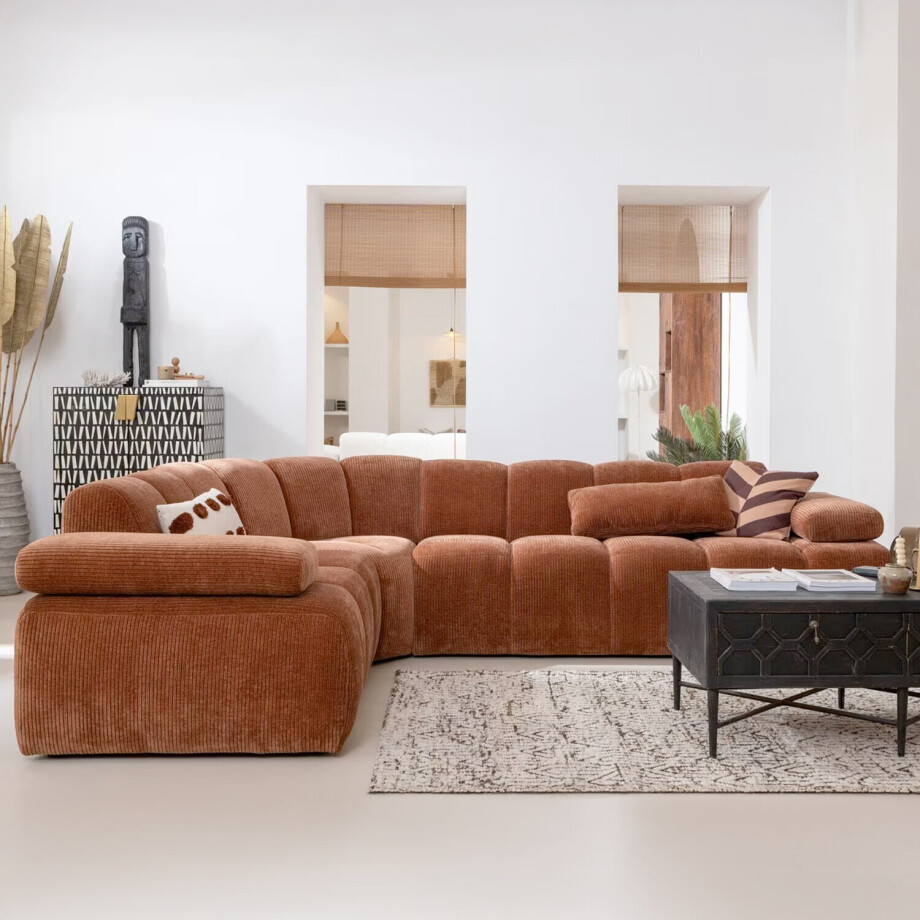 WOOOD Hoekbank 'Mojo' Links, Geweven Rib, kleur Roestbruin afbeelding 1