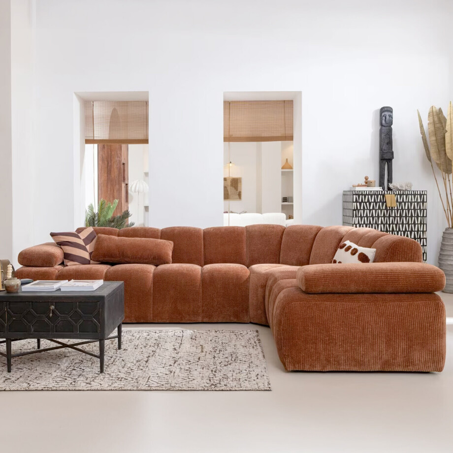 WOOOD Hoekbank 'Mojo' Rechts, Geweven Rib, kleur Roestbruin afbeelding 1
