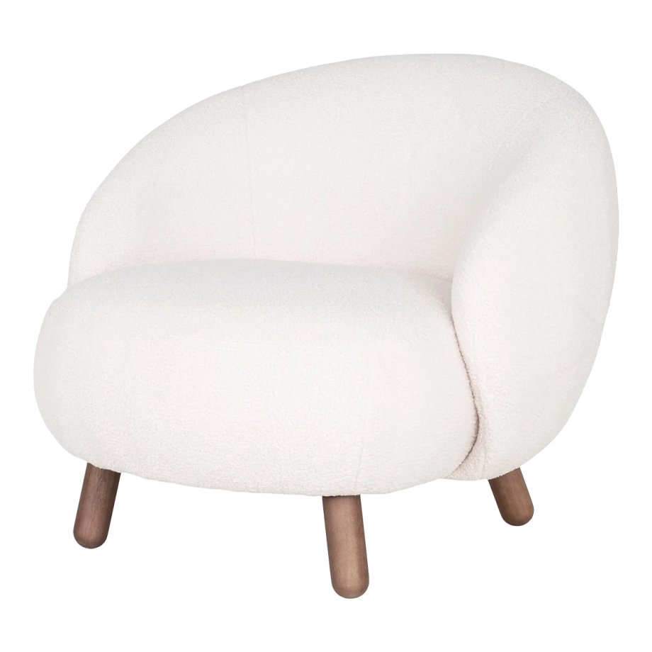 Mona fauteuil teddystof wit - met walnoot kleur poten afbeelding 1