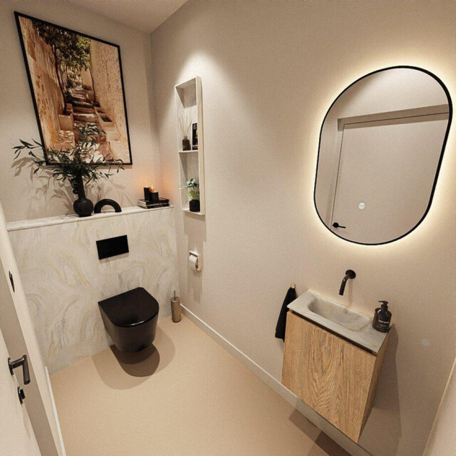MONDIAZ TURE-DLUX 40cm toiletmeubel Washed Oak. EDEN wastafel Ostra positie midden. Zonder kraangat. TUREDX40WASM0OST afbeelding 1