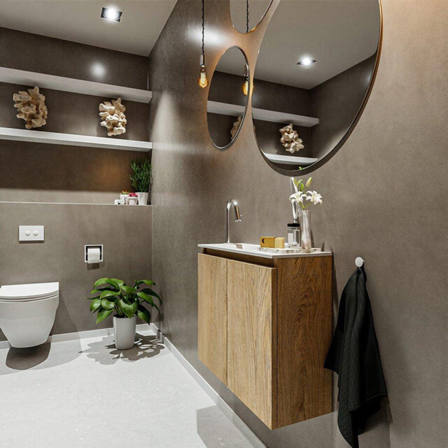 MONDIAZ TURE Fonteinset - 60x23x50cm - 1 kraangat - 2 deuren - washed oak mat - Wasbak links - Solid Surface Wit FK75341279 MONDIAZ TURE Fonteinset - 60x23x50cm - 1 kraangat - 2 deuren - washed oak mat - Wasbak links - Solid Surface Wit FK75341279 afbeelding 1