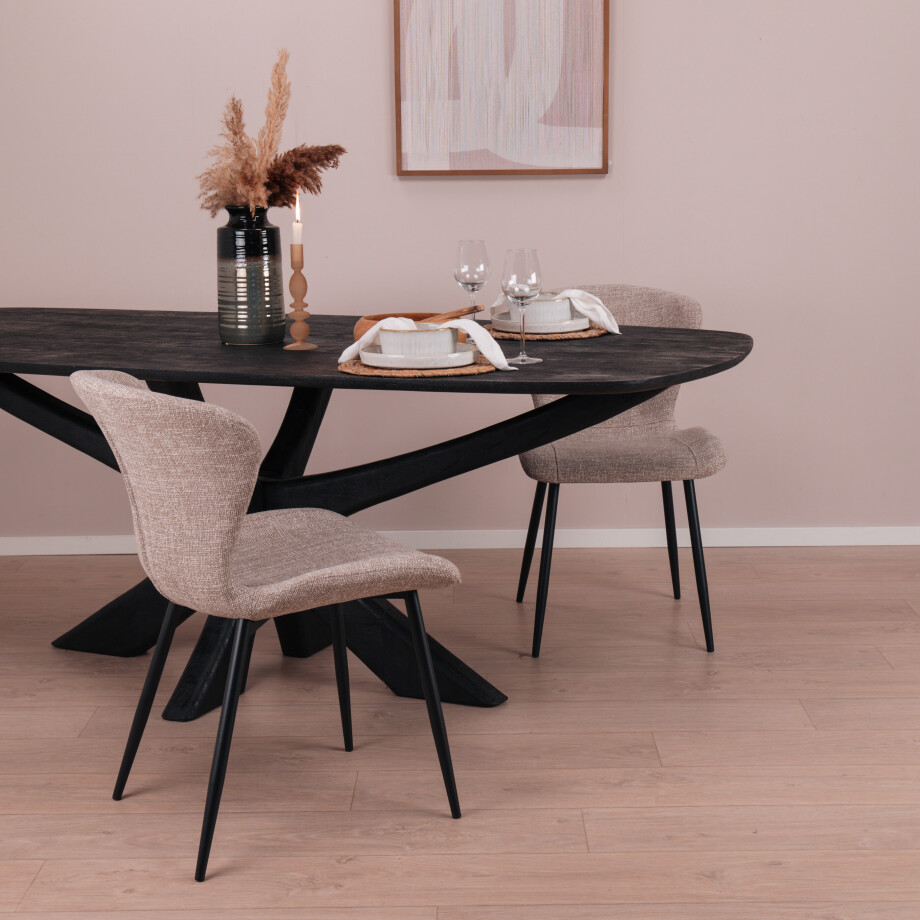 Sohome Deens Ovale Eettafel 'Mabel' Mangohout, 220 x 100cm, kleur Zwart afbeelding 