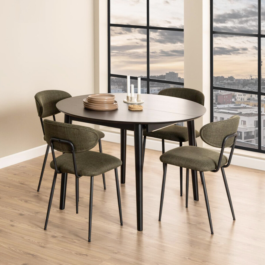 Bendt Uitschuifbare Ronde Eettafel 'Montreux' Eiken 115-154 x 115cm, kleur zwart afbeelding 1