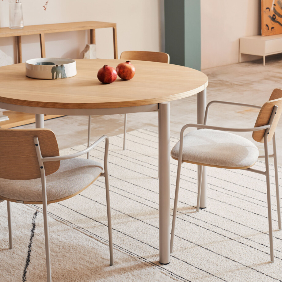 Kave Home Ronde Uitschuifbare Eettafel 'Montuiri' Eiken, 120 - 200 x 120cm, kleur Grijs afbeelding 1