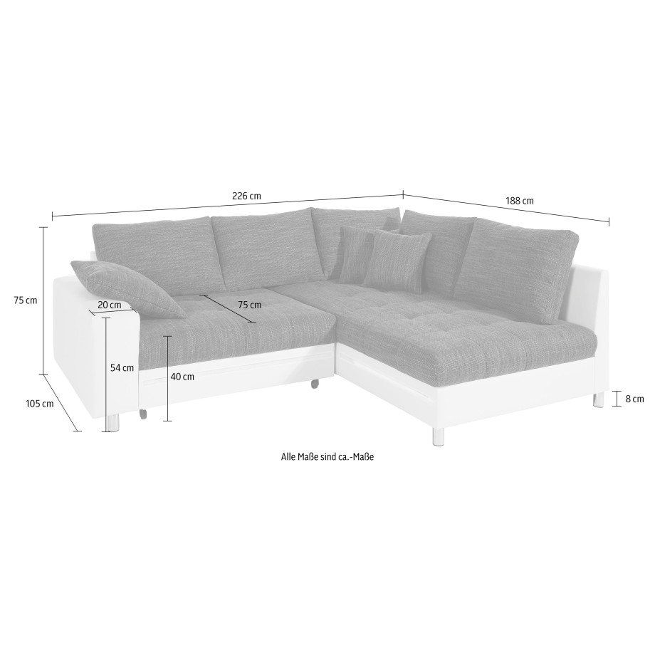 Mr. Couch Hoekbank Tobi L-vorm naar keuze met koudschuim (140 kg belasting/zitting), rgb-ledverlichting afbeelding 1