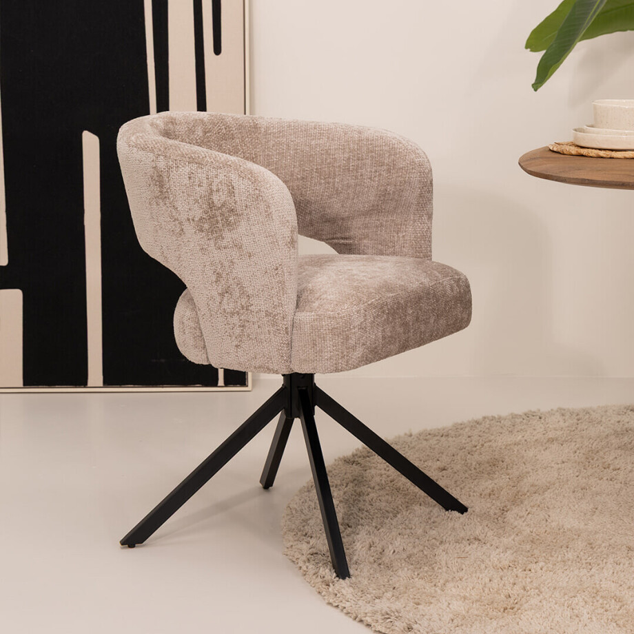 Tower Living Draaibare Eetkamerstoel 'Mura' Chenille, kleur Beige afbeelding 1