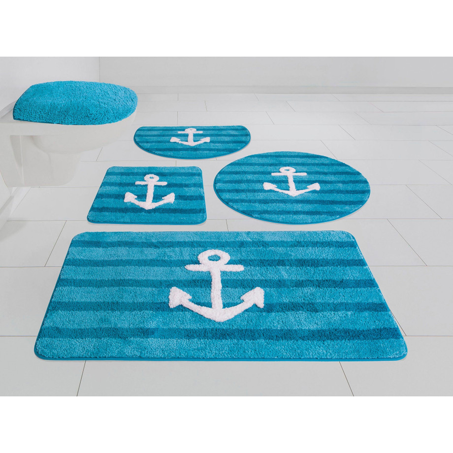 my home Badmat Anker Badmat, zachte touch, design met anker & strepen, maritiem afbeelding 1