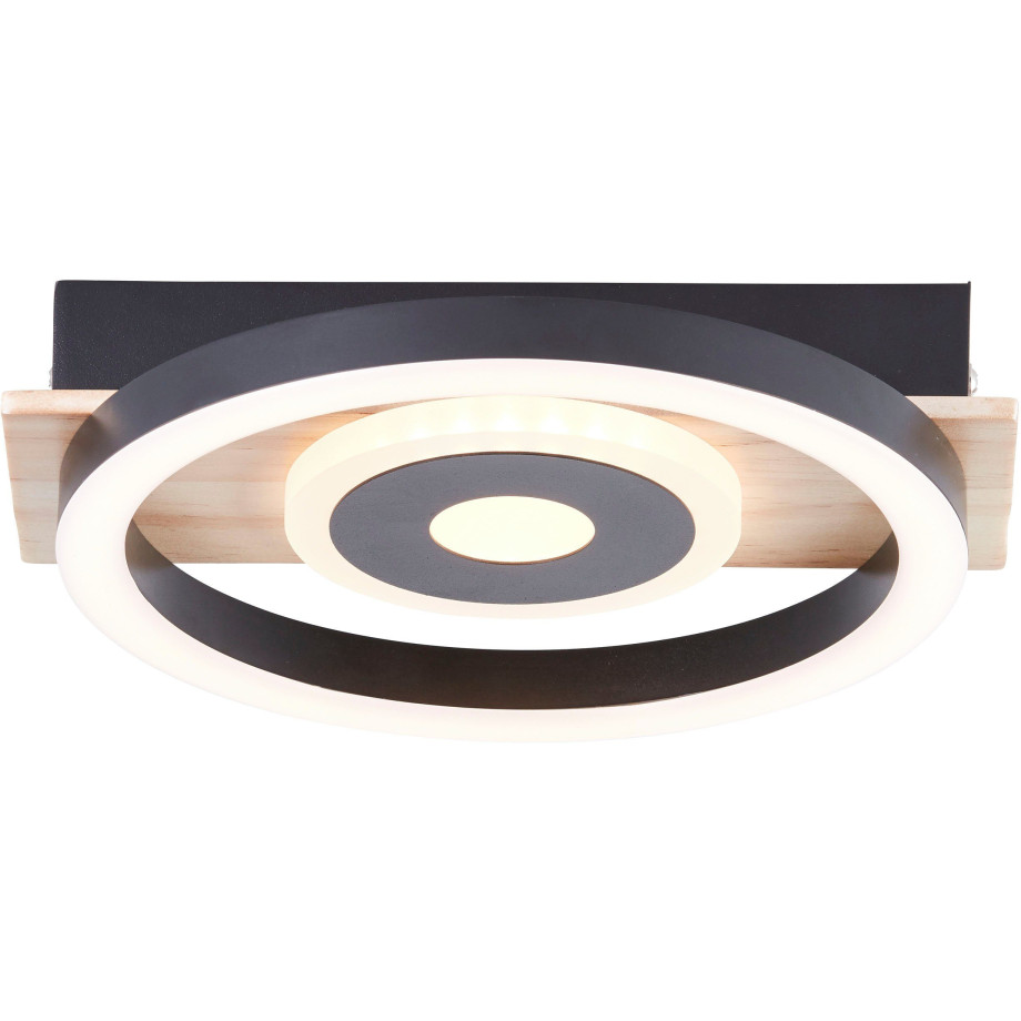 my home Led-plafondlamp Lysann plafondlamp 22 x 20 cm, 12 w, 1100 lm, 3000 k, hout/metaal, bruin/zwart (1 stuk) afbeelding 1