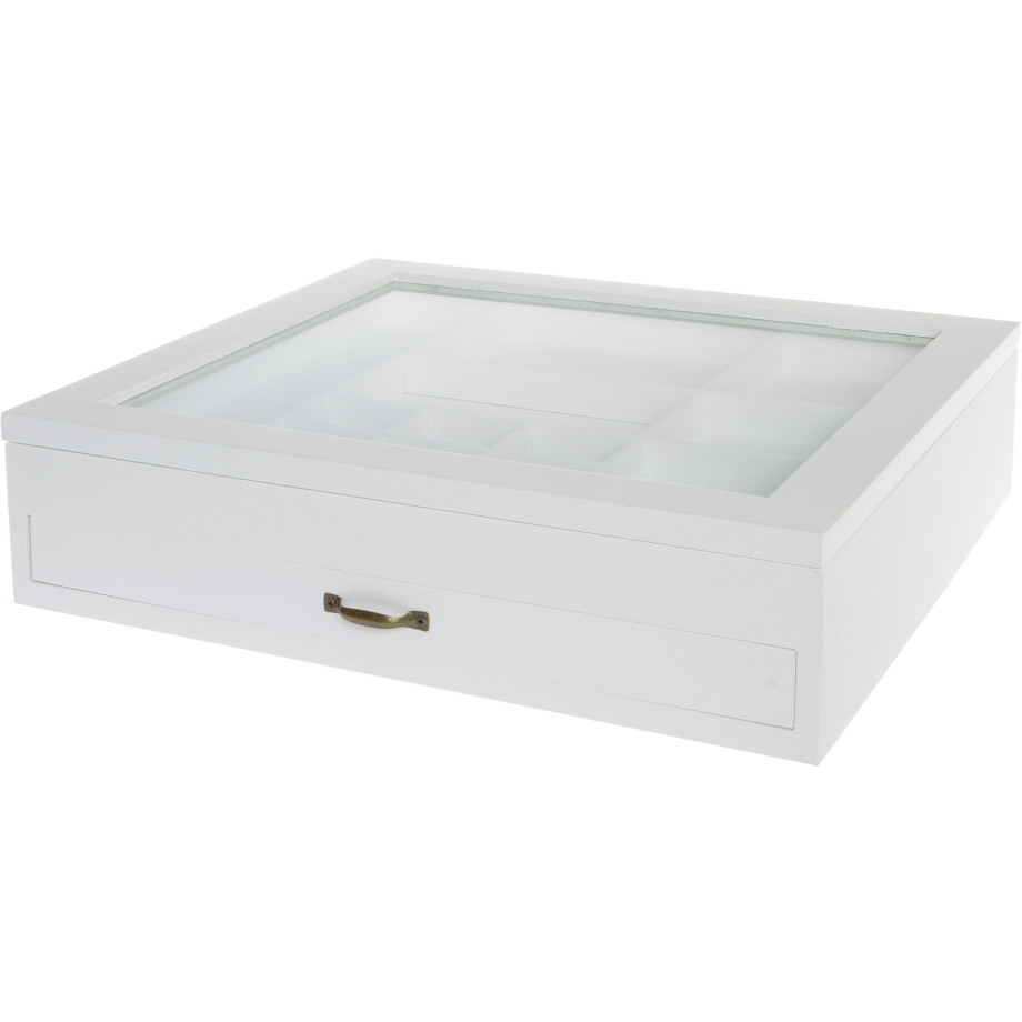 Myflair Möbel & Accessoires Opbergbox Letterkast, wit, met deksel van glas & lade afbeelding 1