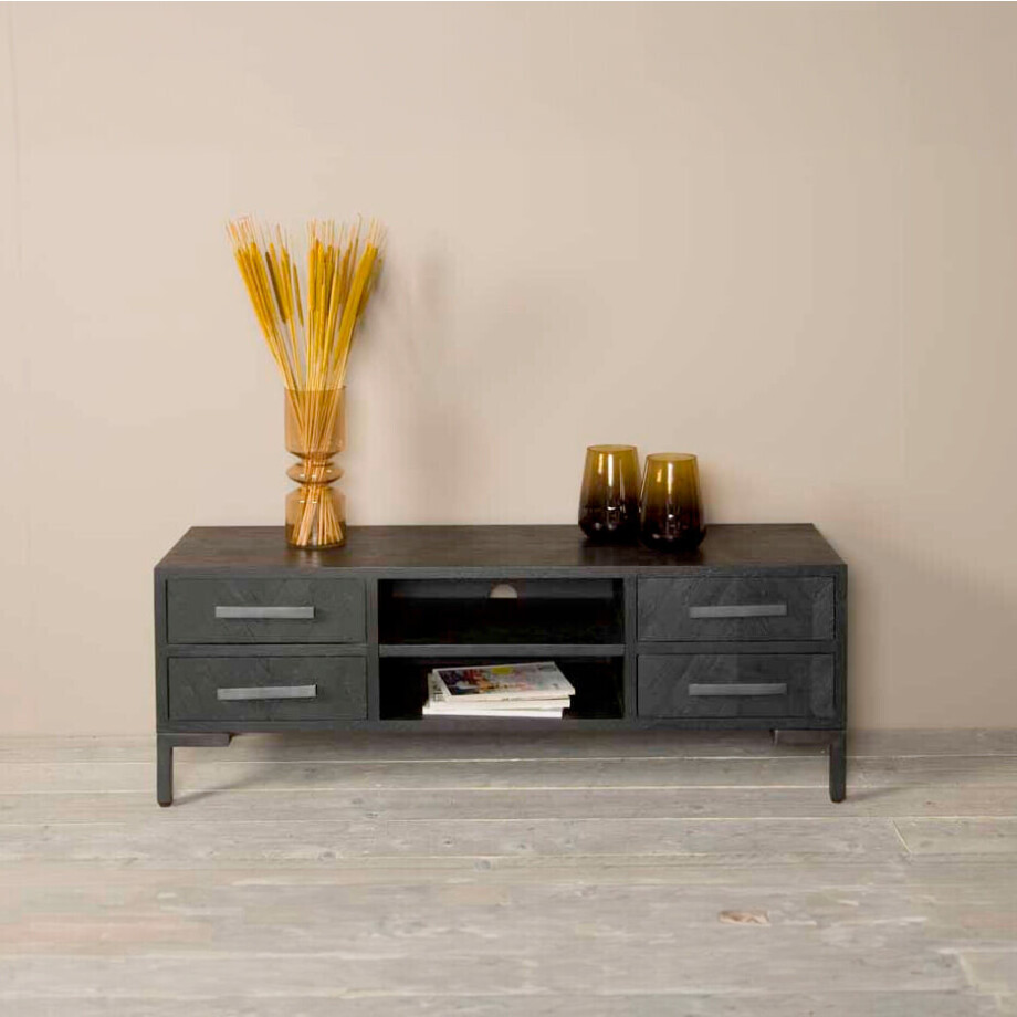 Tower Living TV-meubel 'Ziano' Visgraat 145cm, kleur zwart Tower Living TV-meubel 'Ziano' Visgraat 145cm, kleur zwart afbeelding