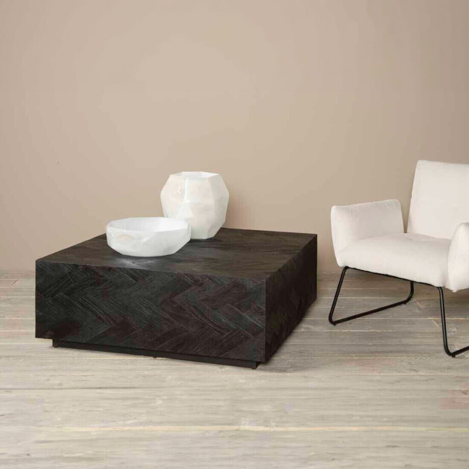 Tower Living Salontafel 'Ziano' Visgraat, 100 x 100cm, kleur zwart Tower Living Salontafel 'Ziano' Visgraat, 100 x 100cm, kleur zwart afbeelding