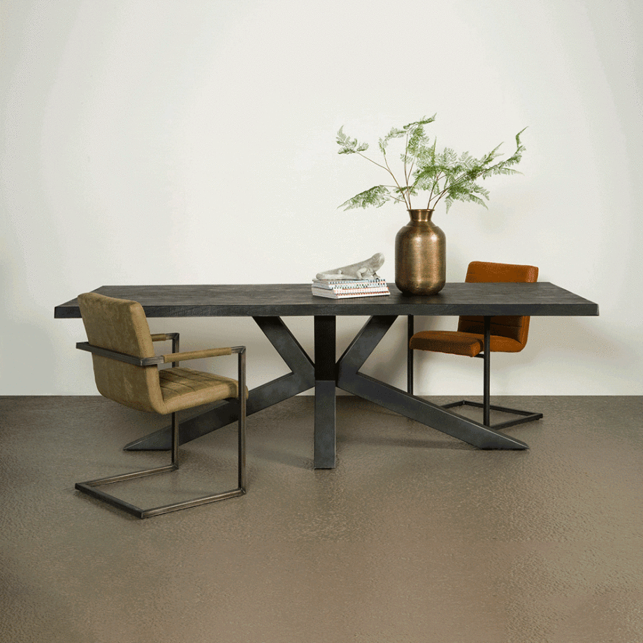 Tower Living Eettafel 'Sovana' Acacia Boomstam kleur Zwart, 240 x 100cm Tower Living Eettafel 'Sovana' Acacia Boomstam kleur Zwart, 240 x 100cm afbeelding