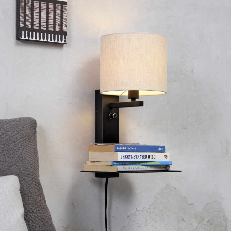 its about RoMi Wandlamp 'Florence' Met plank en USB, kleur Beige its about RoMi Wandlamp 'Florence' Met plank en USB, kleur Beige afbeelding 1